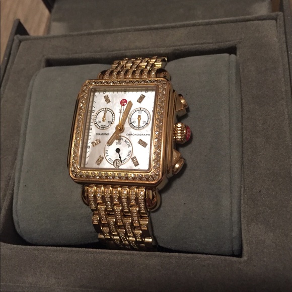 Michele gold diamond deco watch - Picture 6 of 8